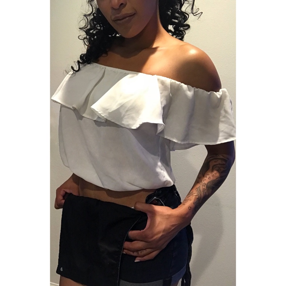 Off the shoulder white crop top